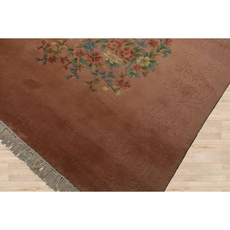8x10 Hand Knotted Wool Rose French Aubusson Savonnerie Plush Pile Rug - 8' x 10'