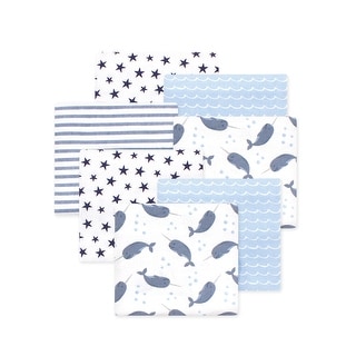 Little Treasure Hudson Baby Boys Cotton Poly Flannel Receiving Blankets Multipack, Blue Narwhal, 30x30 inches