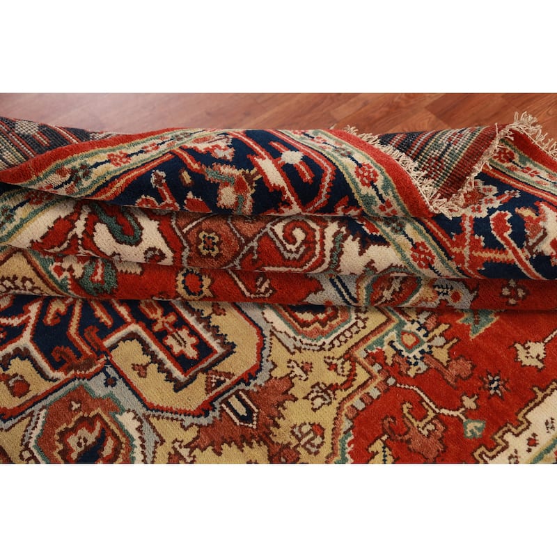 Hand Knotted Oriental 100% Wool Carpet Traditional Medallion Oranges & Rust Heriz (serapi) Area Rug - 10' 0'' X 7' 10''