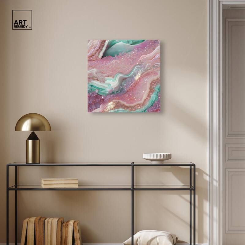 Pink and Mint Crystal III Canvas by Art Remedy, Gallery Wrapped
