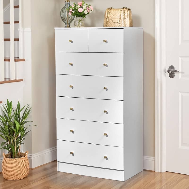 Large 7-Drawer Dresser For Bedroom And Chest Of Drawers With Sturdy Construction Wood Storage Organizer For Closet