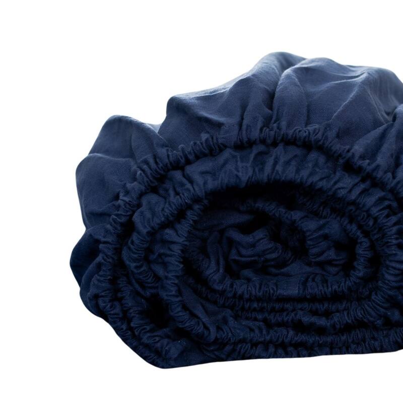 HomeRoots Navy Blue Linen Queen Fitted sheet