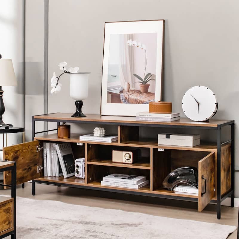 Gymax Industrial TV Stand for TVs up to 65'' Media Center w/ Cabinets