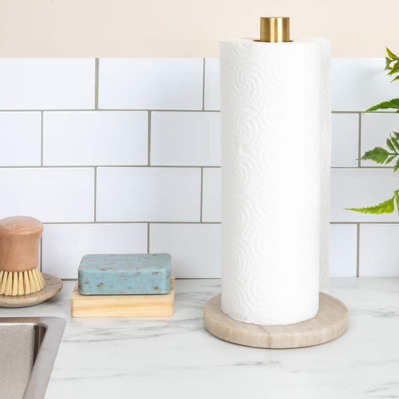 Marble Paper Towel Holder with Brass Accent Band