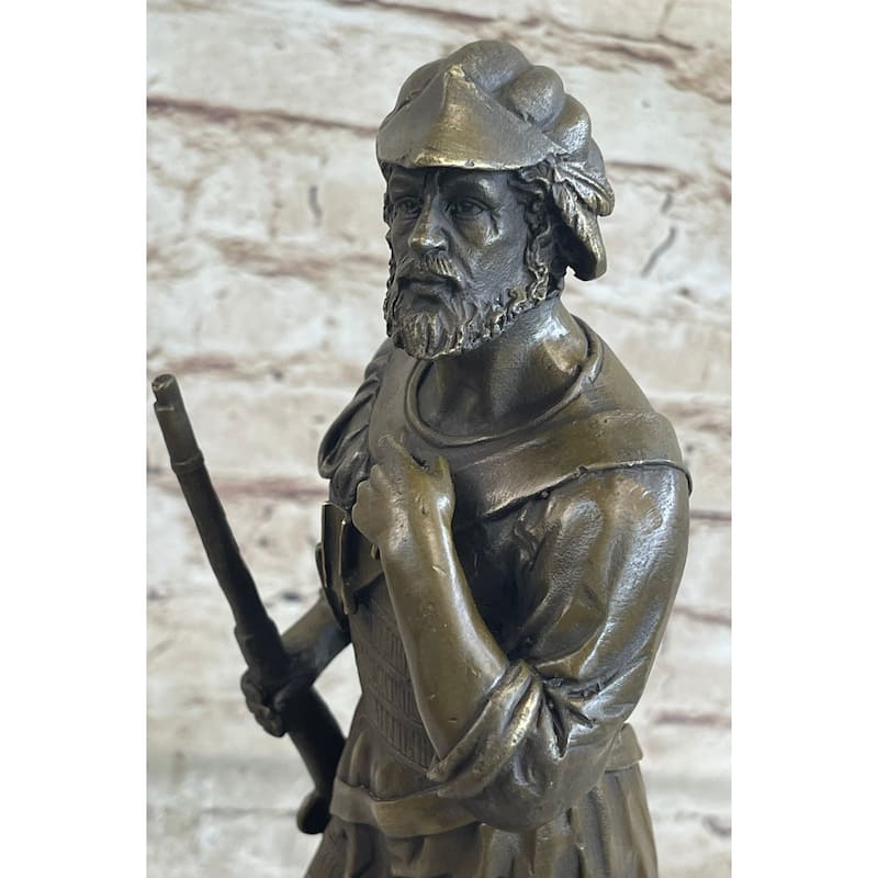 Mid Century French Renaissance Soldier Holding A Gun Bronze Sculpture Figurine