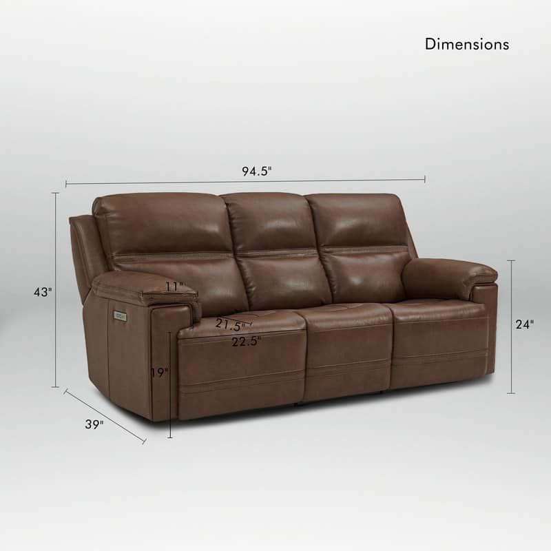 Genuine Leather Dual Power Sofa with Zero Gravity, Adjustable Headrest, Footrest, USB/Type-C & Cross-stitching Detail