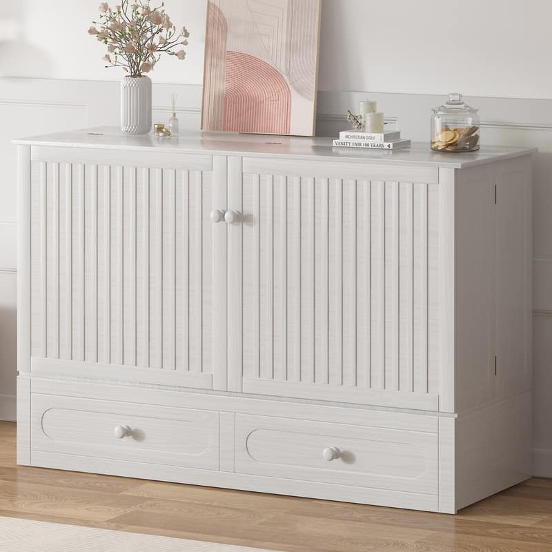 Mixoy Murphy Bed,Cube Foldable Cabinet Bed with Charging Station