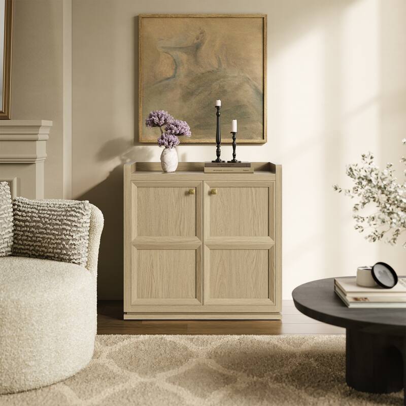 Multifunctional Minimalist Side Cabinet with 3D Design - 33.7x32.9x15.4 - Light Oak