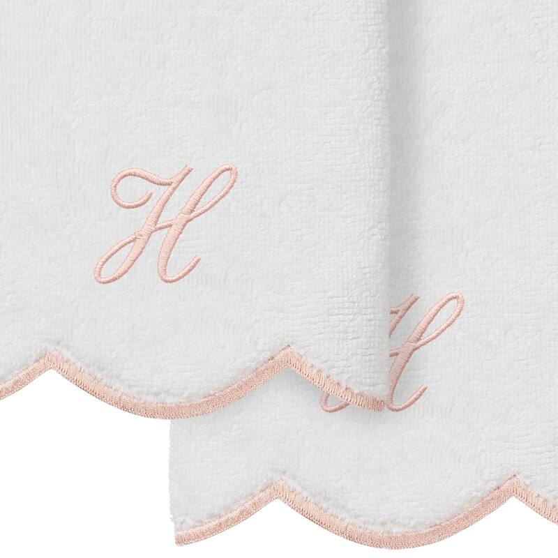 Authentic Hotel and Spa 100% Turkish Cotton Pink ADORNIA Scallop Personalized 2 Piece Fingertip Towel Set - 2 Fingertip Towels