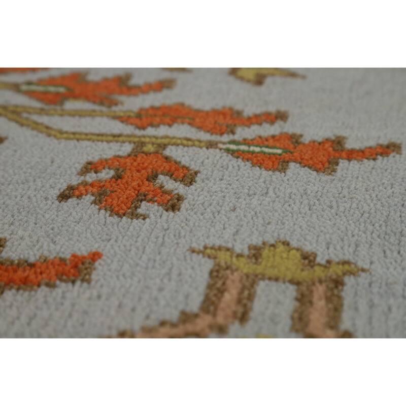 Light Blue Geometric Oushak Indian Area Rug Hand-Knotted Wool Carpet - 9'0"x 11'9"