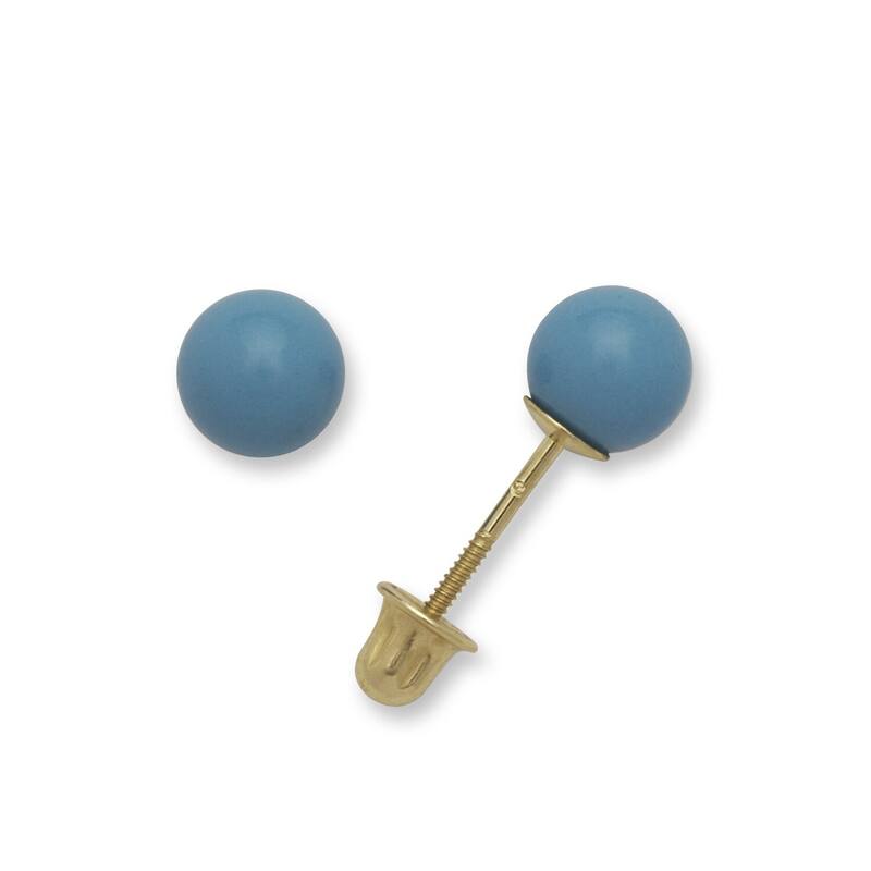 Curata 14k Yellow Gold Reconstructed Turquoise or Coral 5mm Screw-Back Stud Earrings