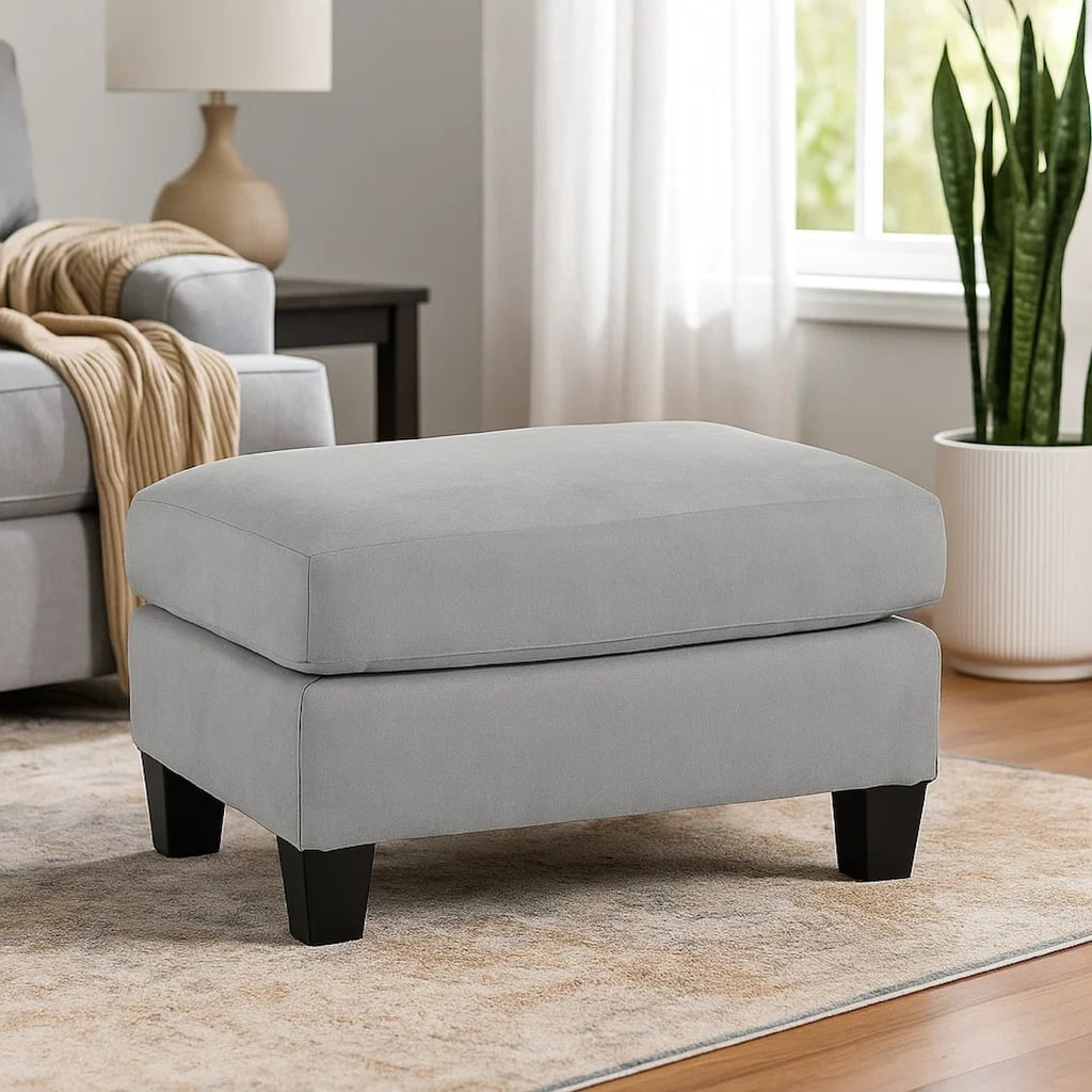 Lebo Accent Ottoman, 31 Inch Rectangular Gray Polyester Cushioned