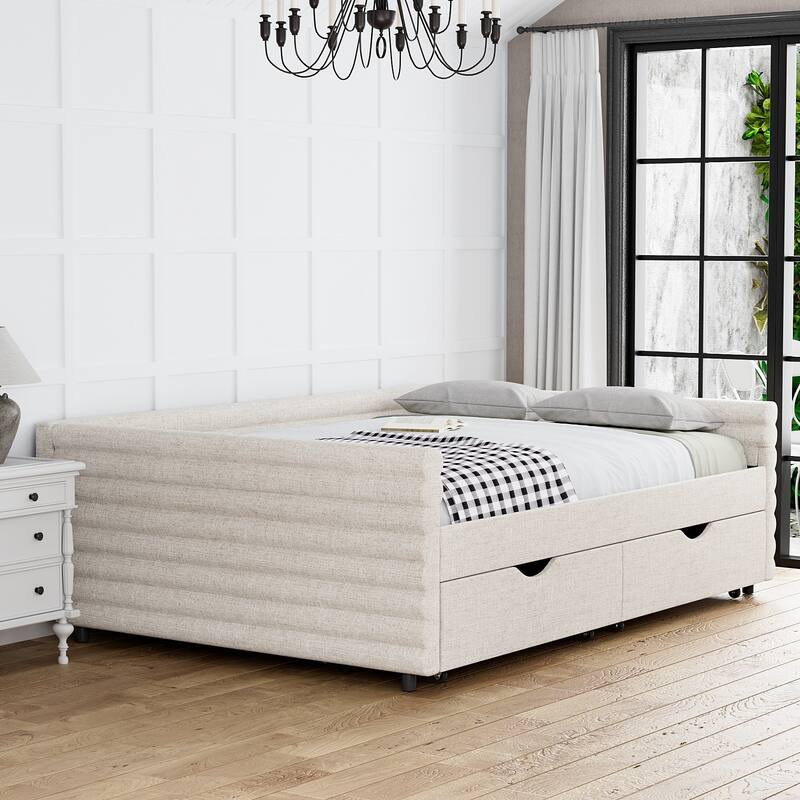 Ouyessir Modern Upholstered Tufted Daybed with Trundle & Drawers