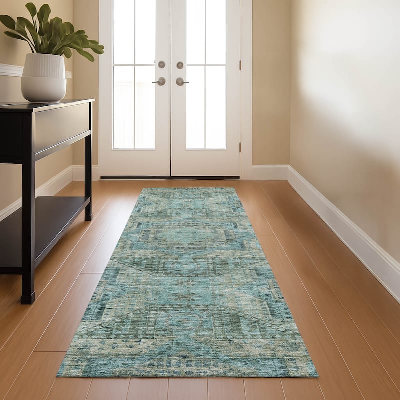 Premium Washable Super Soft Vintage Traditional Mayfield Rug - Sage - 2'3" x 7'6"