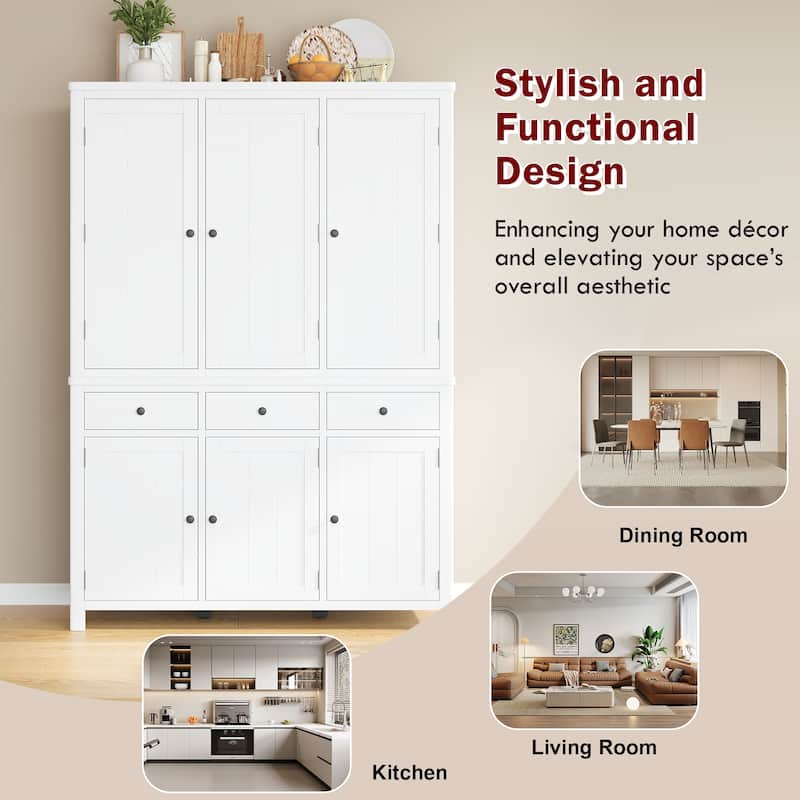 75" Farmhouse Kitchen Pantry Cabinet with Door Shelves, Large Freestanding Cupboard with Pull-Out Trays