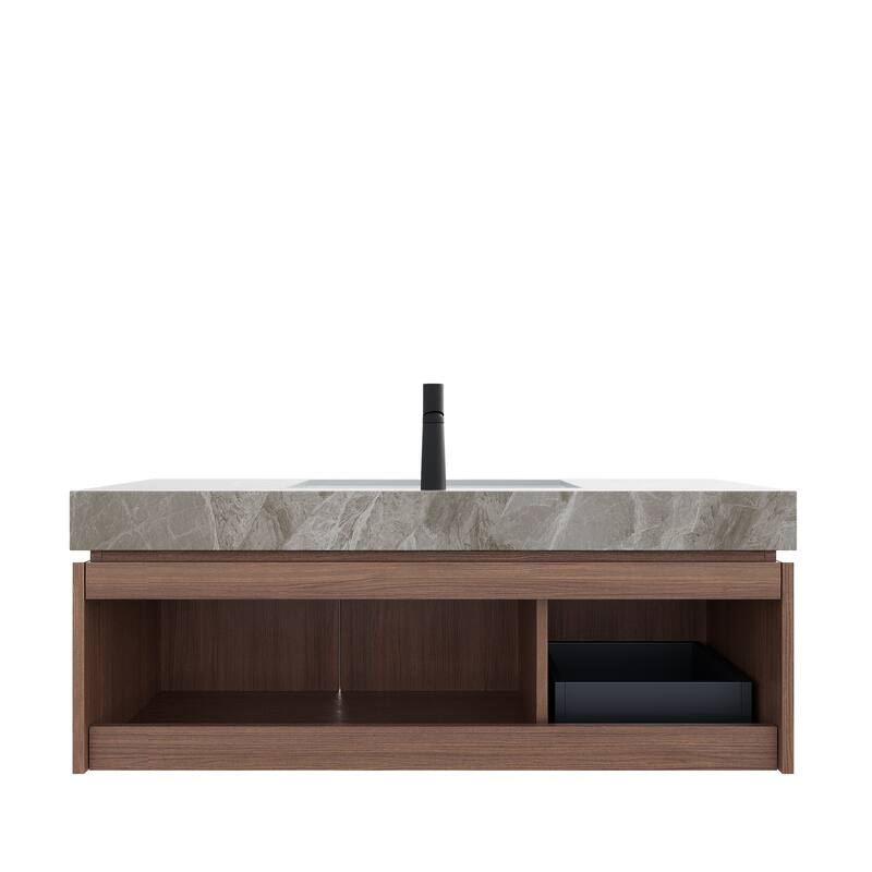 GDFStudio - Muri Modern 48" Floating Bathroom Vanity with Basin, Sintered Stone Countertop, Drawer & Double Doors