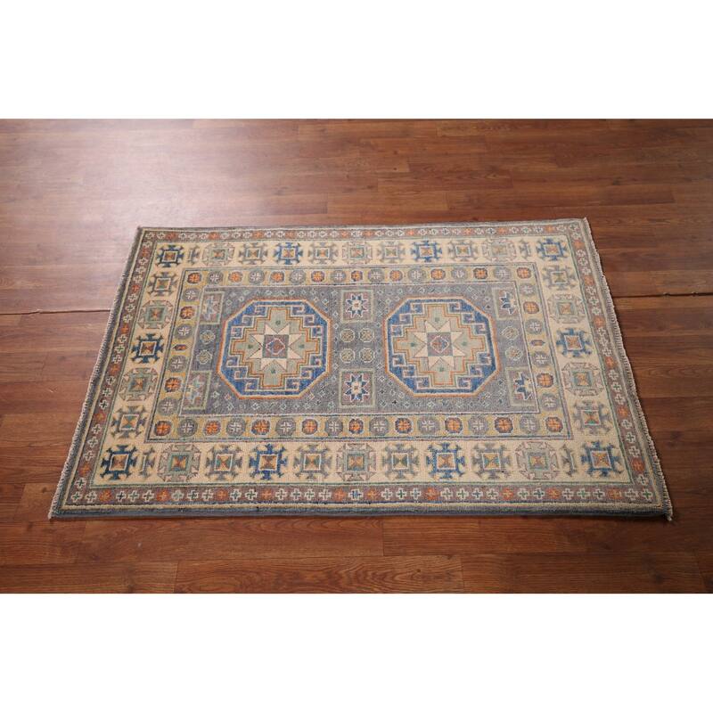Grey Traditional Kazak Accent Rug Hand-Knotted Wool Carpet - 2'9" x 4'2"