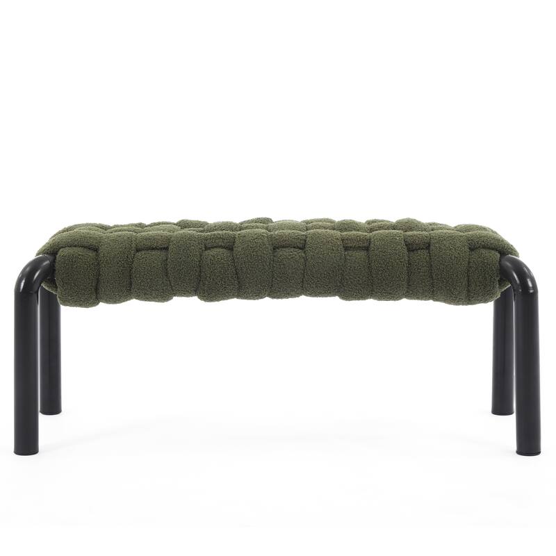 Christopher Knight Home - Teddy Braided Upholstered Bench with Black Metal Legs End-of-Bed Seating