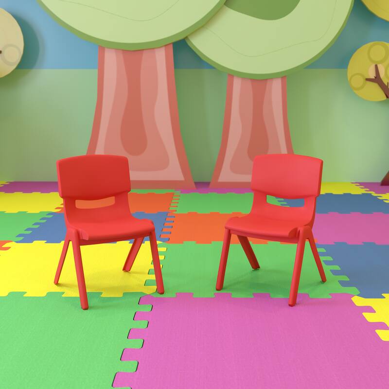 2 Pack Plastic Stackable Preschool Chair with 10.5" Seat Height - 14"D x 12.5"W x 20"H - Red