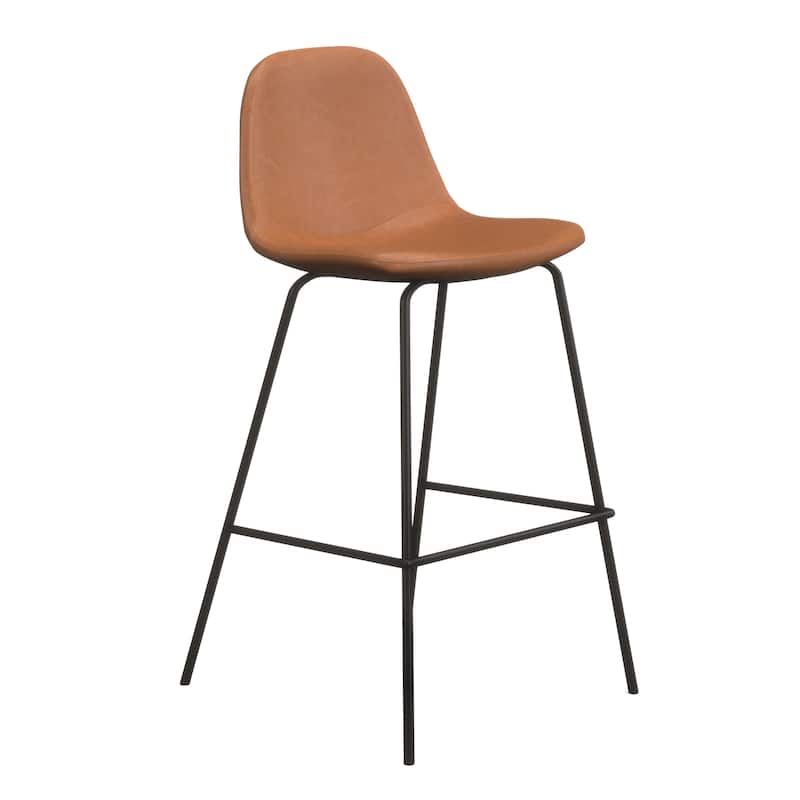 Maxine Vegan Leather Counter Height Stools Black Legs (Set of 2) - Saddle Vegan Leather