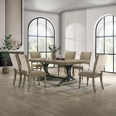 Roundhill Furniture Birmingham 7-piece Driftwood Finish Table with Nailhead Chairs Dining Set