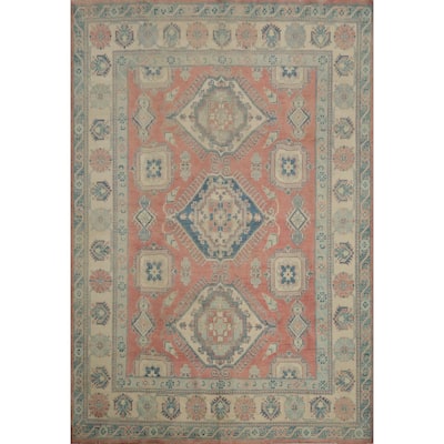 Hand Knotted Oriental 100% Wool Carpet Traditional Geometric Coral Kazak Area Rug - 9' 7'' X 8' 3''