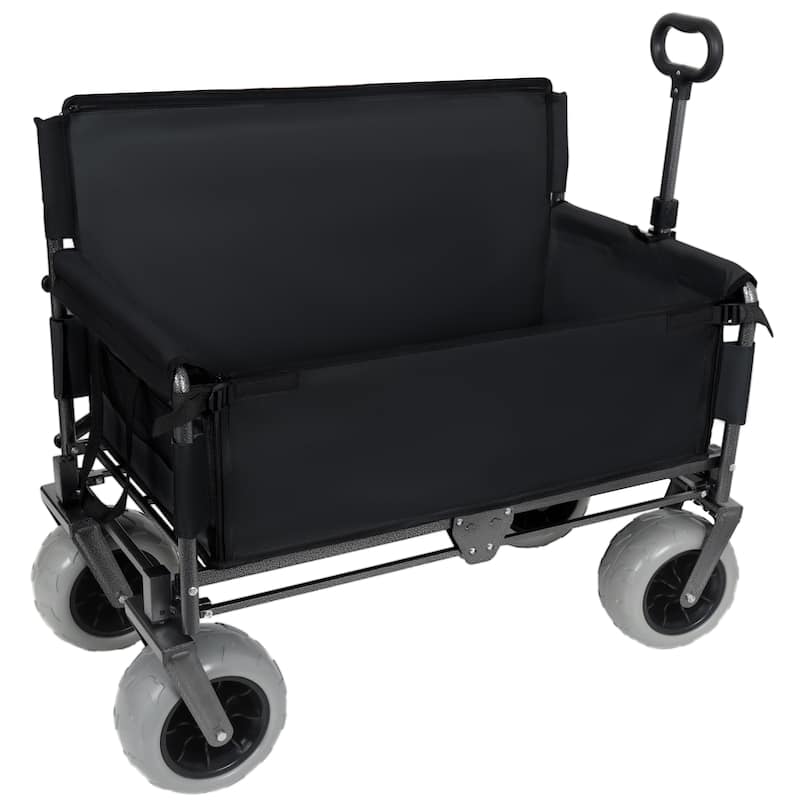 Folding Wagon with Bench Seat & 500 lbs Capacity-3-in-1 Collapsible Utility Cart with All-Terrain Beach Tires for Camping
