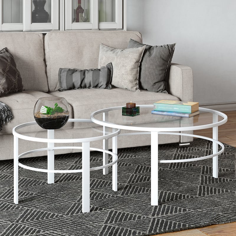 Gaia Round Metal/ Tempered Glass Nesting Coffee Table (Set of 2)