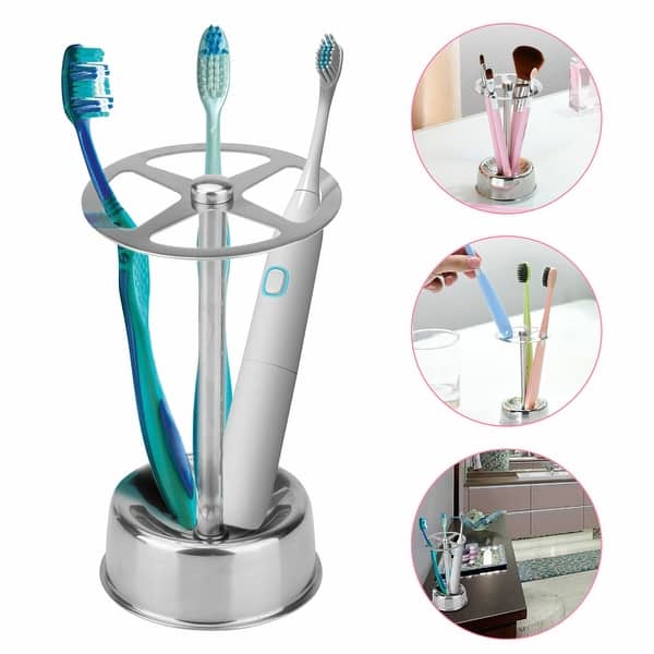 Stainless Steel Freestanding Toothbrush Holder for Bathroom - silver