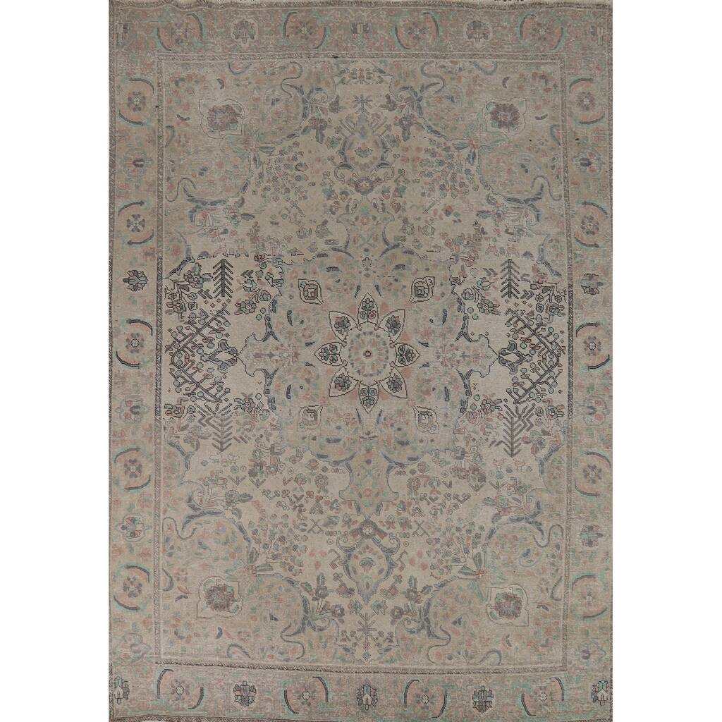 Earth Tone Tabriz Persian Area Rug Hand-Knotted Wool Carpet - 7'7"x 10'4"