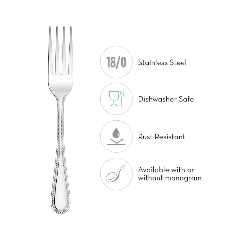 RiverRidge Beaded Flatware 46-Piece Monogrammed/Non-Monogrammed Stainless Steel Silverware Set for 8
