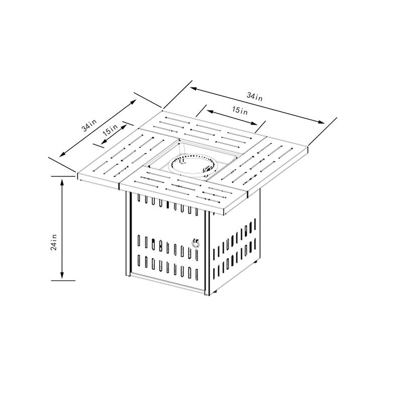 34" Propane Rectangular Steel Gas Fire Pit Table with 50000 BTU