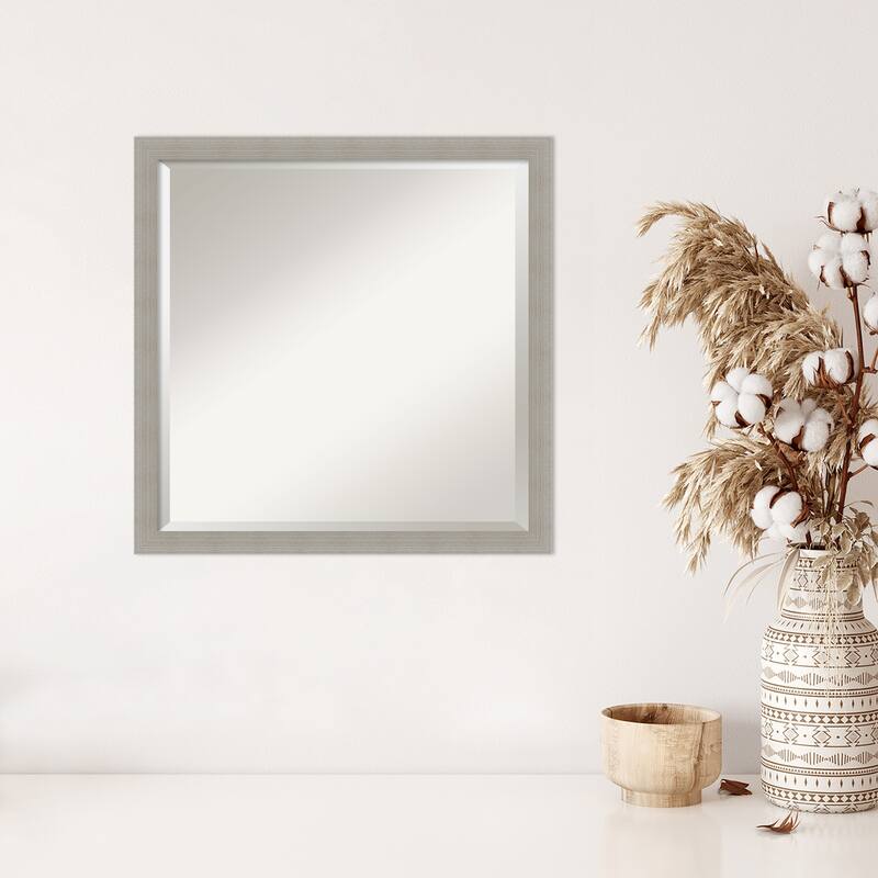 Woodgrain Stripe Beveled Wood Framed Wall Mirror
