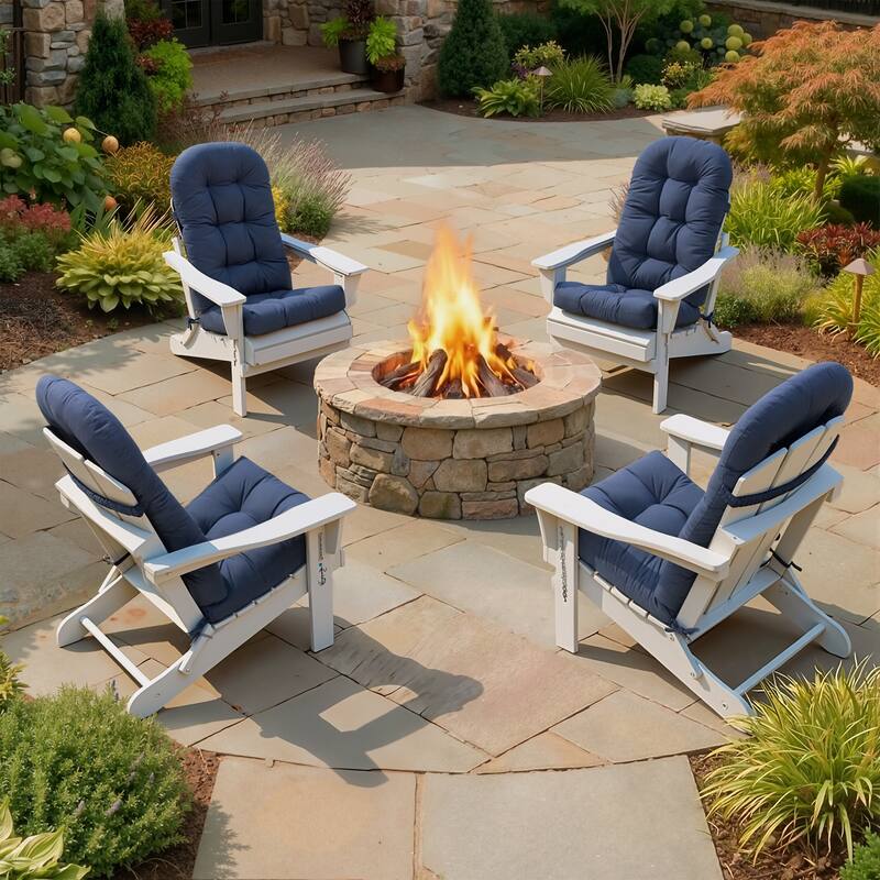 Outdoor Patio Adirondack Chair Cushion Lounge Rocking Chair Cushions Thickened Patio Chair Pad - See picture - 4-Piece Set, Navy Blue
