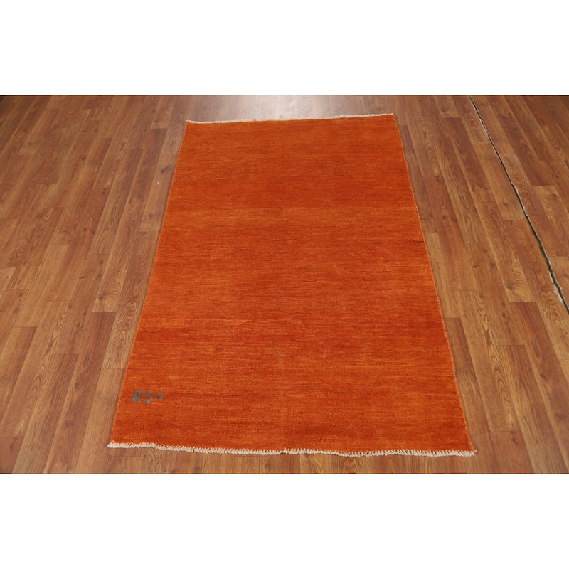 Modern Orange Gabbeh Oriental Rug Hand-Knotted Wool Carpet - 3'1" x 4'8"