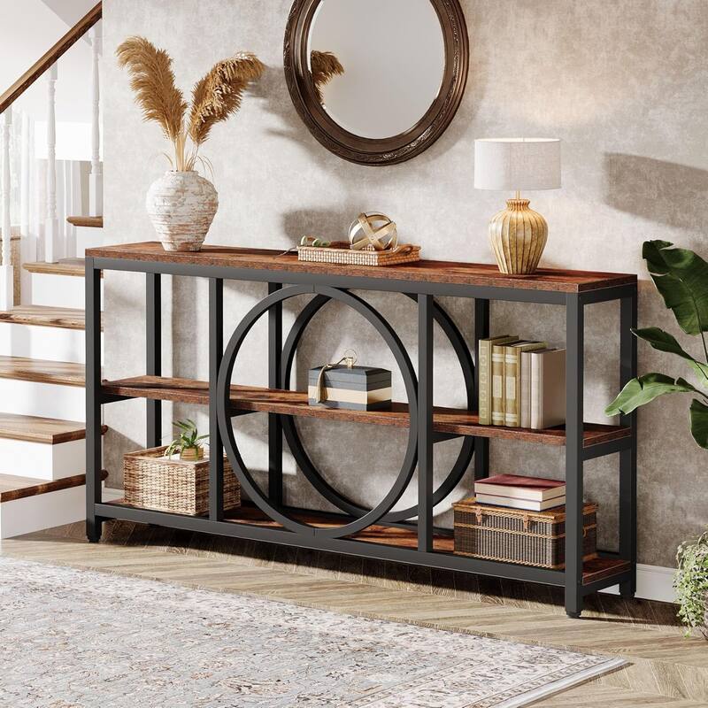 70.9" Extra Long Console Table Sofa Table Behind Couch with Wood Storage Shelves Metal Frame for Entryway/Living Room/Hallway
