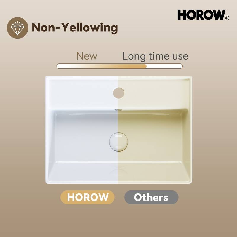HOROW Rectangular Wall-Mount Install or On Countertop Bathroom Sink 17.72 in. with Single Faucet Hole in White