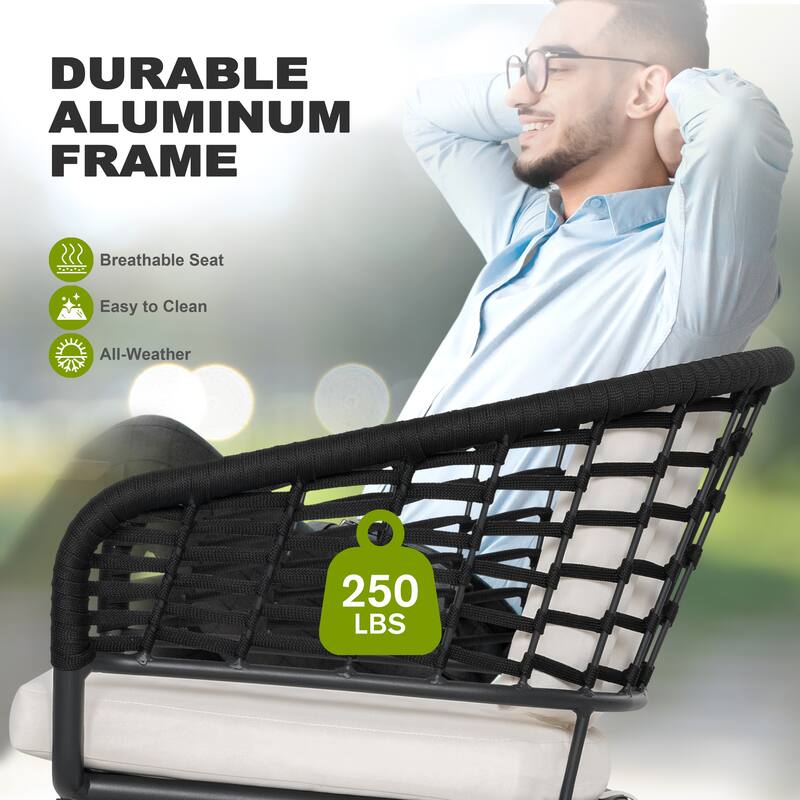 Outdoor Aluminum Dining Set with Powder-Coated Frame, Beige