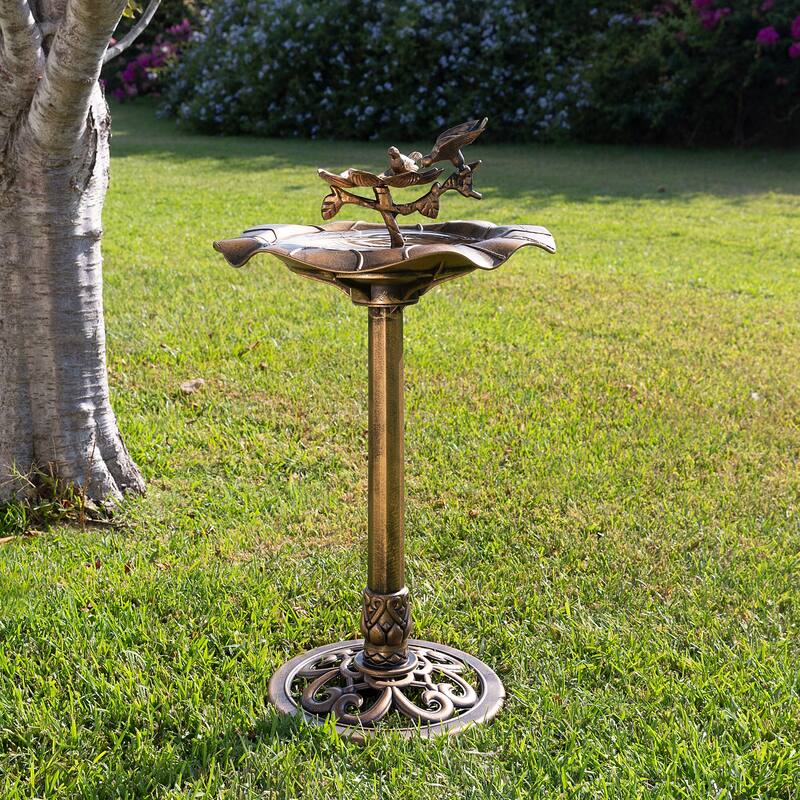 Alpine Corporation 34" Tall Pedestal Birdbath Fountain with Bird and Flower