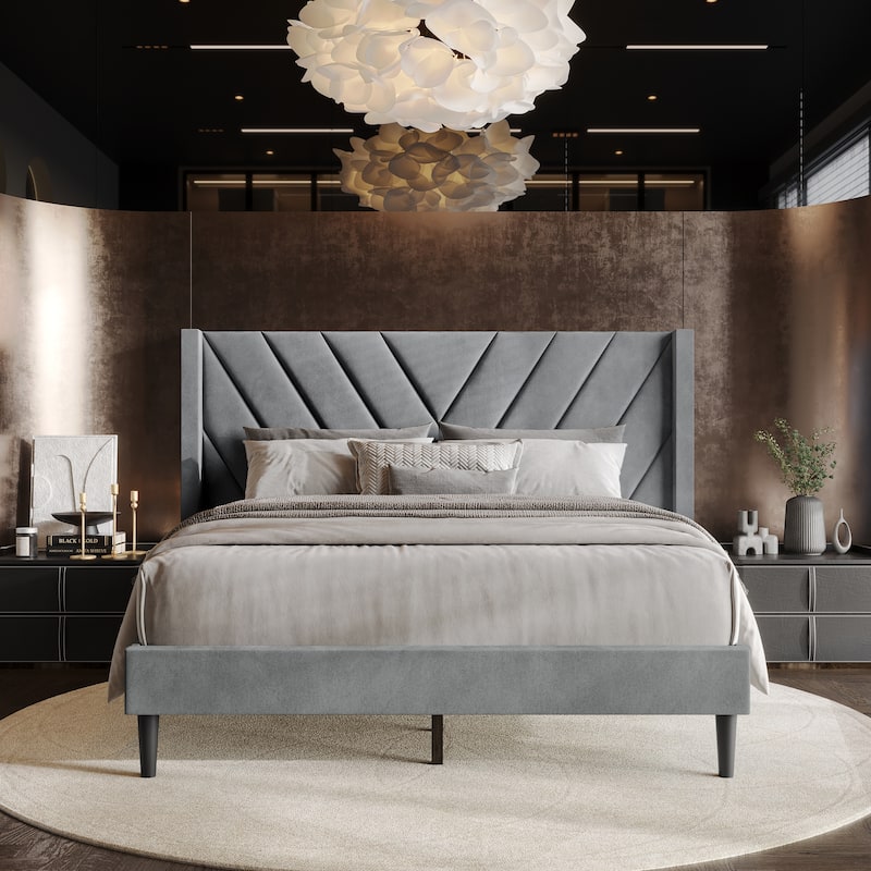 CraftPorch Sophisticated Wingback Upholstered Velvet Bed