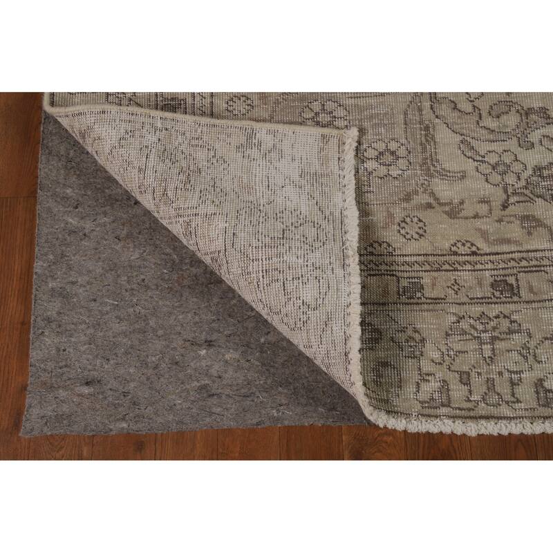 Distressed Tabriz Persian Area Rug Hand-Knotted Green Wool Carpet - 6'5" x 9'0"