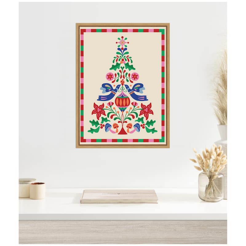 Kate and Laurel Sylvie Framed Canvas Folk Art Christmas Tree by Rachel Lee