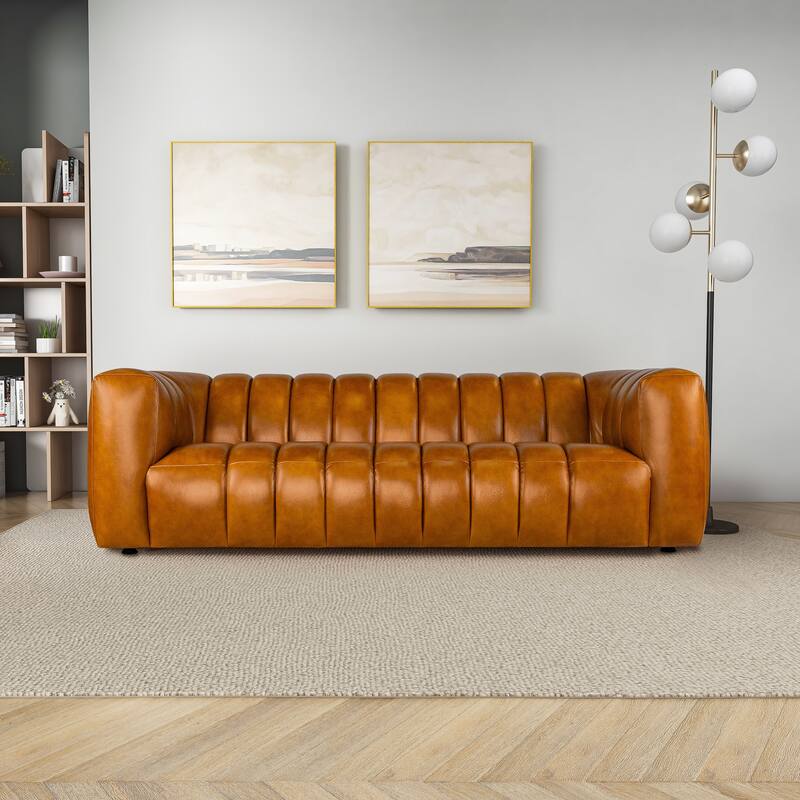 Luxea Mid Century Modern Genuine Italian Leather Couch