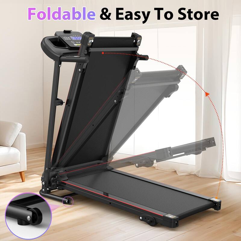 Folding Treadmill with Incline 2.5HP 12KM/H Electric Treadmill, Bluetooth Music Cup Holder Heart Rate Sensor