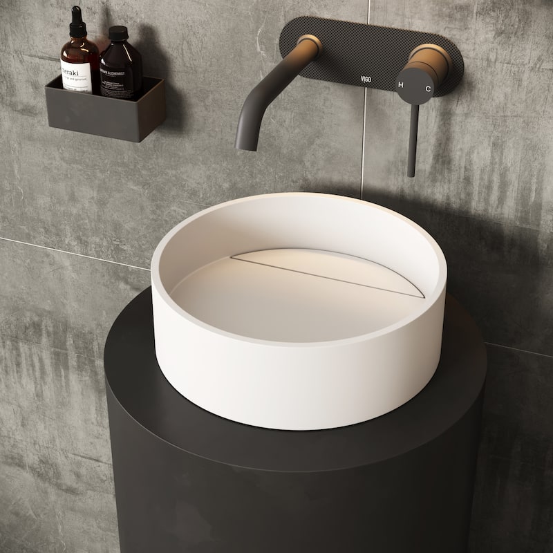 Vigo Montauk 15-1/8" Round Matte Stone Vessel Bathroom Sink