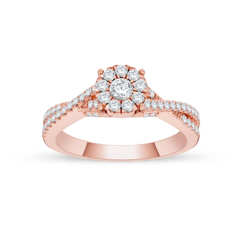 IGI Certified 1/2ct TDW Diamond Cross Over Engagement Ring in 10K Gold for Women - 6 - Rose