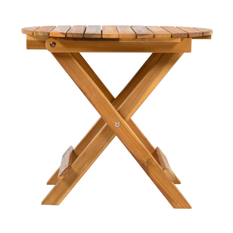 No Installation Required - Foldable and Adjustable Outdoor Acacia Wood Side Table (Teak Finish)