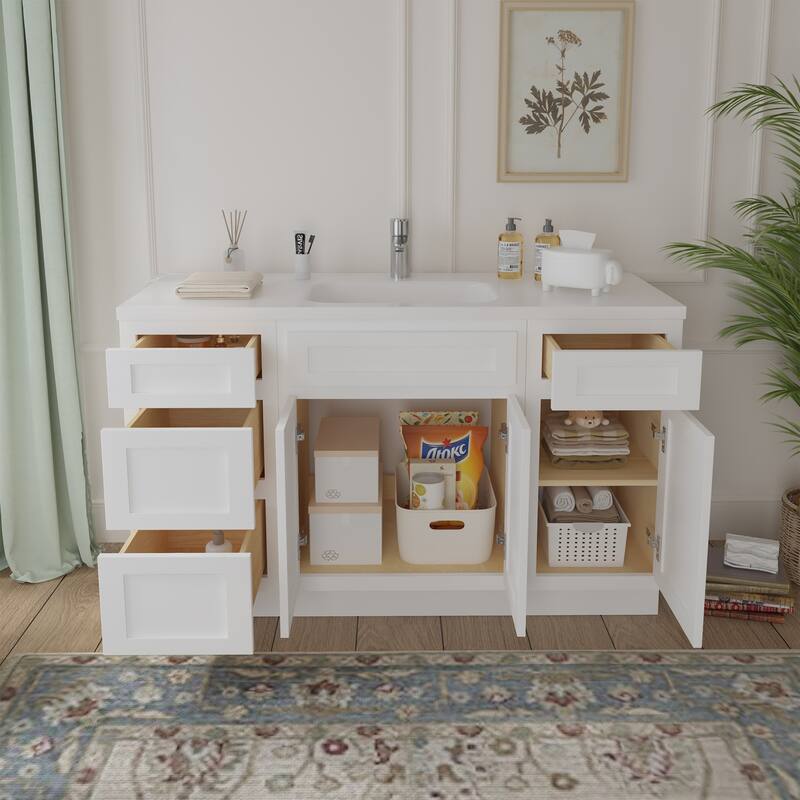 Vanity Art 54" Oak Freestanding Bathroom Vanity Cabinet without Top