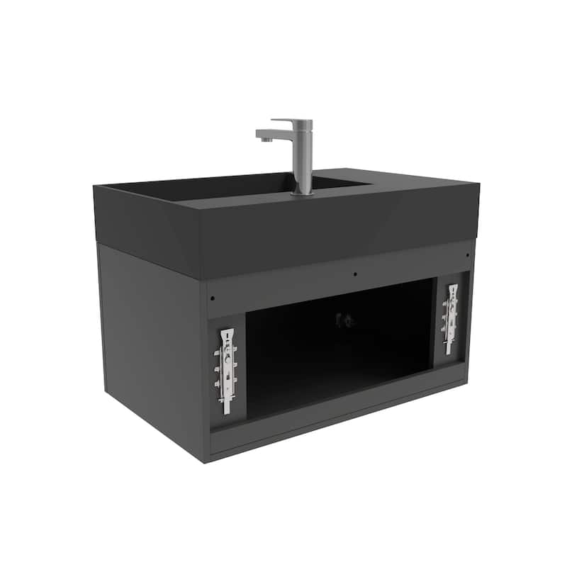 Amazon 30" Wall Mounted Bathroom Right Basin Vanity Set w/ Black Top
