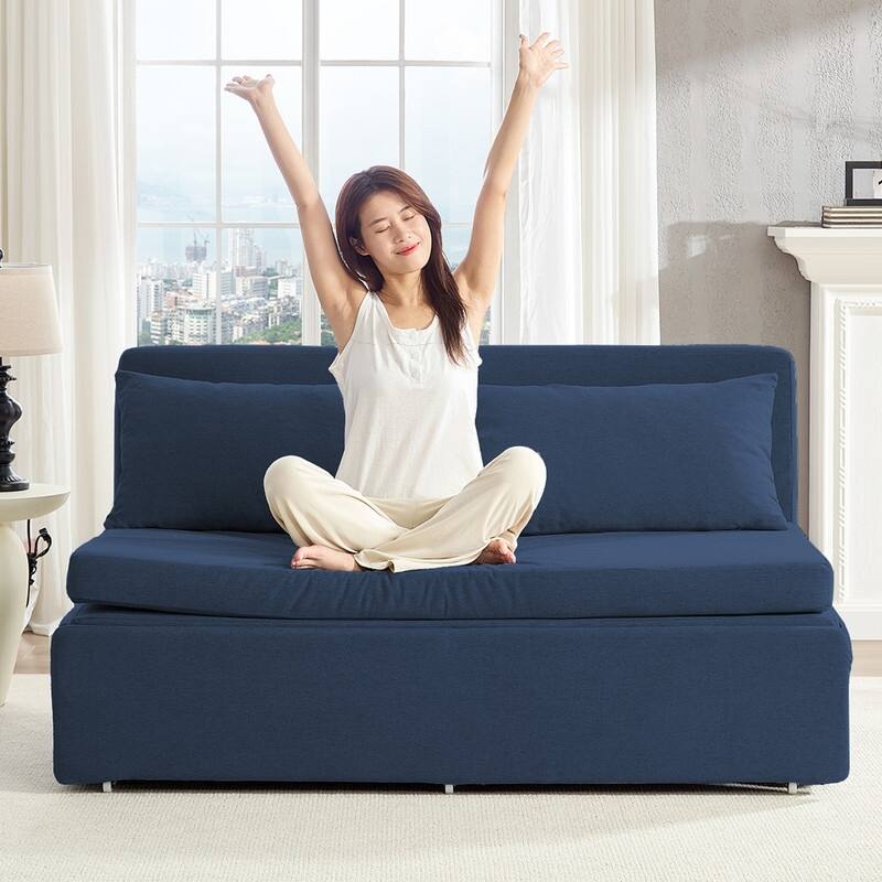 Mixoy Full Size Queen Size Sofa Bed,2 in 1 Convertible Linen 1-Seater/Loveseat Sleeper Sofa Couch with Cushions